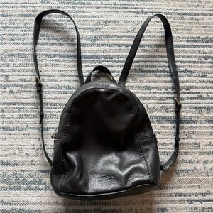 Compact Black Backpack with Adjustable Straps and Smooth Leather Finish